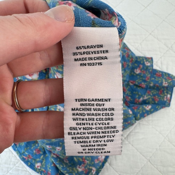 Nanette Lepore Blue Floral Ruffle Sleeve V-Neck Blouse Top Womens XL RN 103715 - Picture 5 of 14